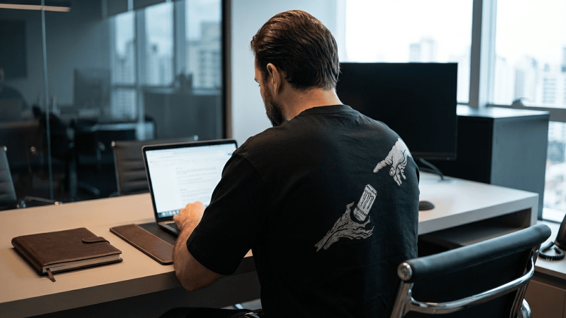 Yuri construindo no setup de trabalho com múltiplos monitores