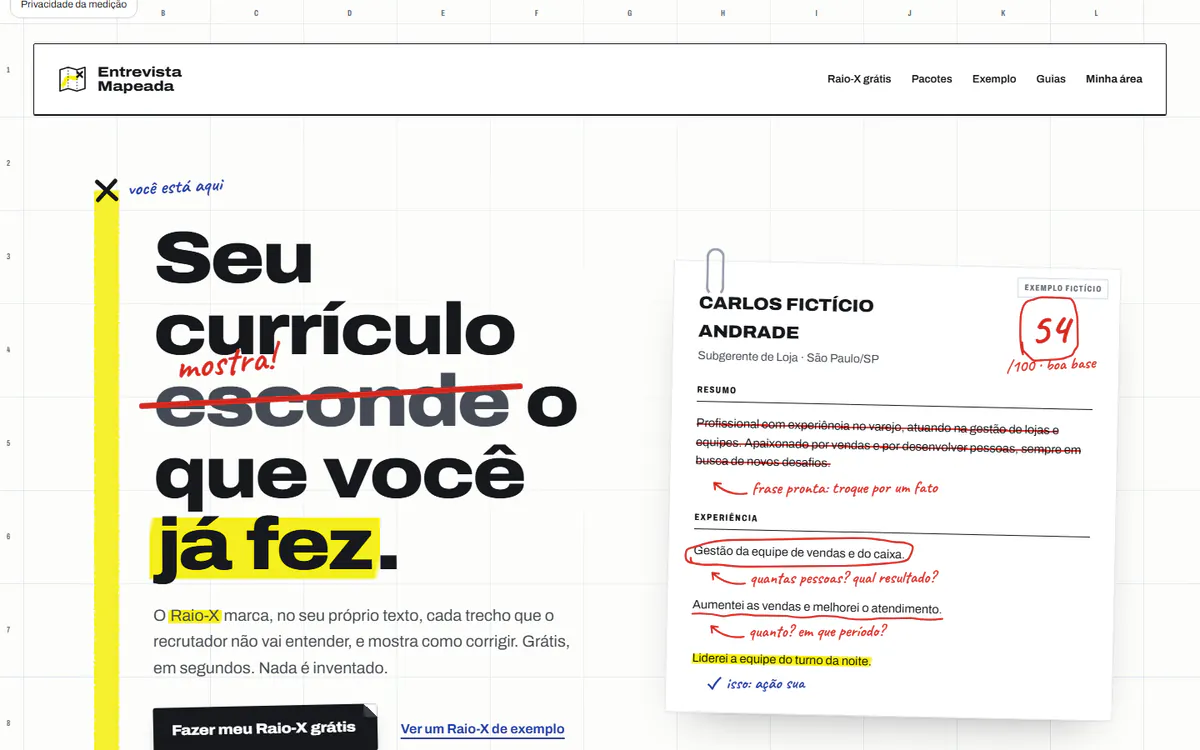 Página inicial da Entrevista Mapeada com recursos para currículo e preparação de entrevistas.