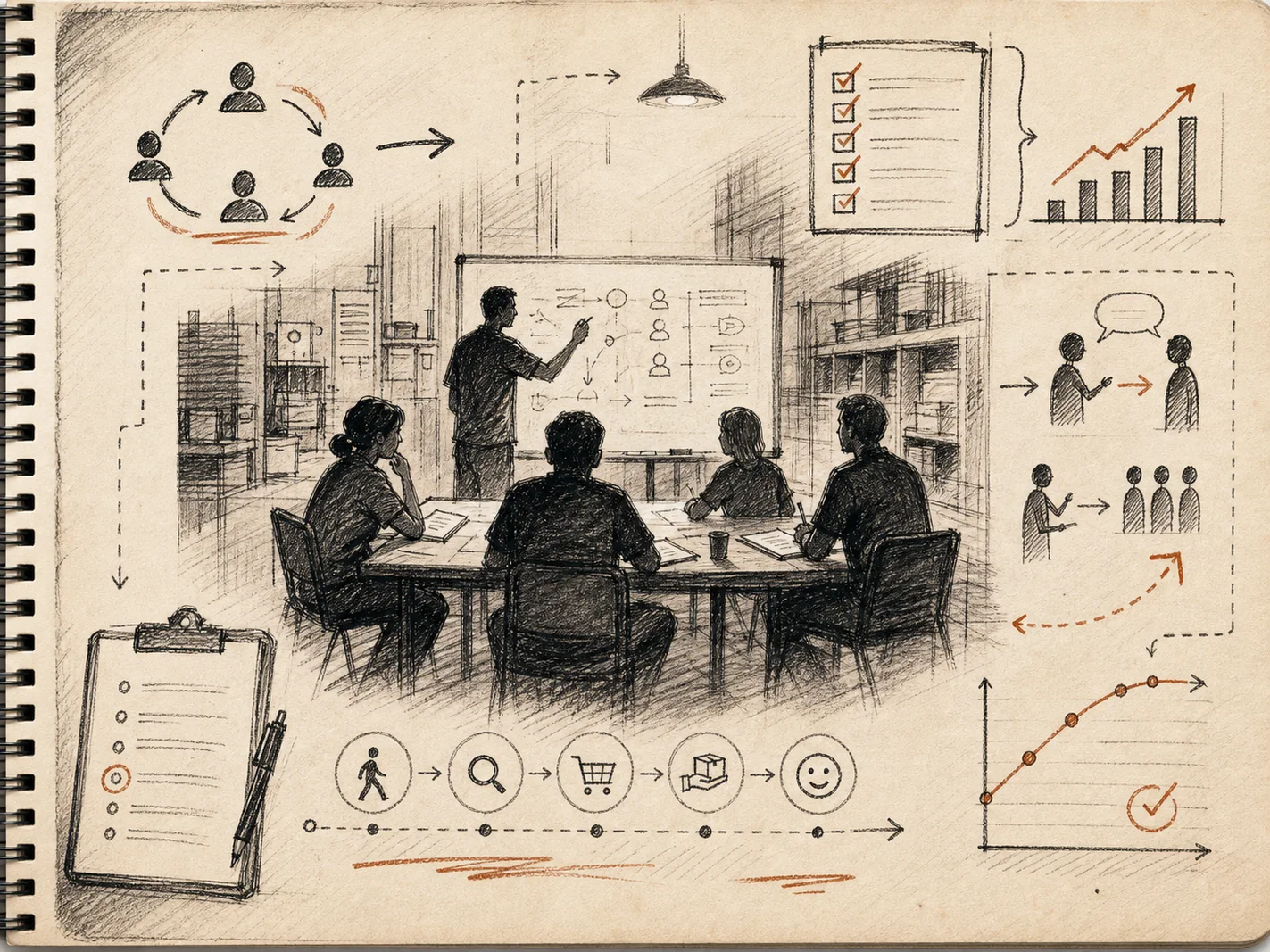 Arte em traço de treinamento de equipe e rotina de formação
